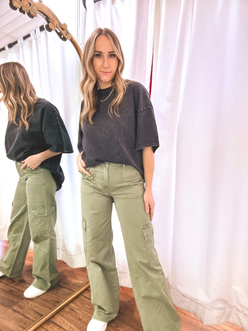 Army Green Wide Leg High Rise Utility Cargo Jeans